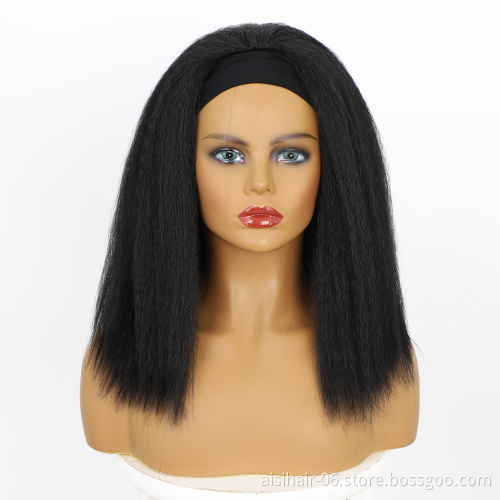 16inch brazilian good yaki curly loose wave accessories wig grip headband attached synthetic headband wigs for black wome